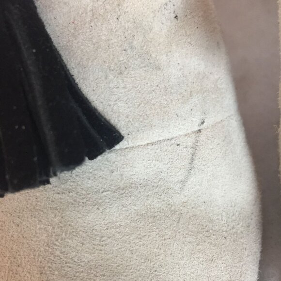 Karl Lagerfeld Paris Hettie Tan Suede Heel Mules Womens 8 Tassel - Picture 12 of 14